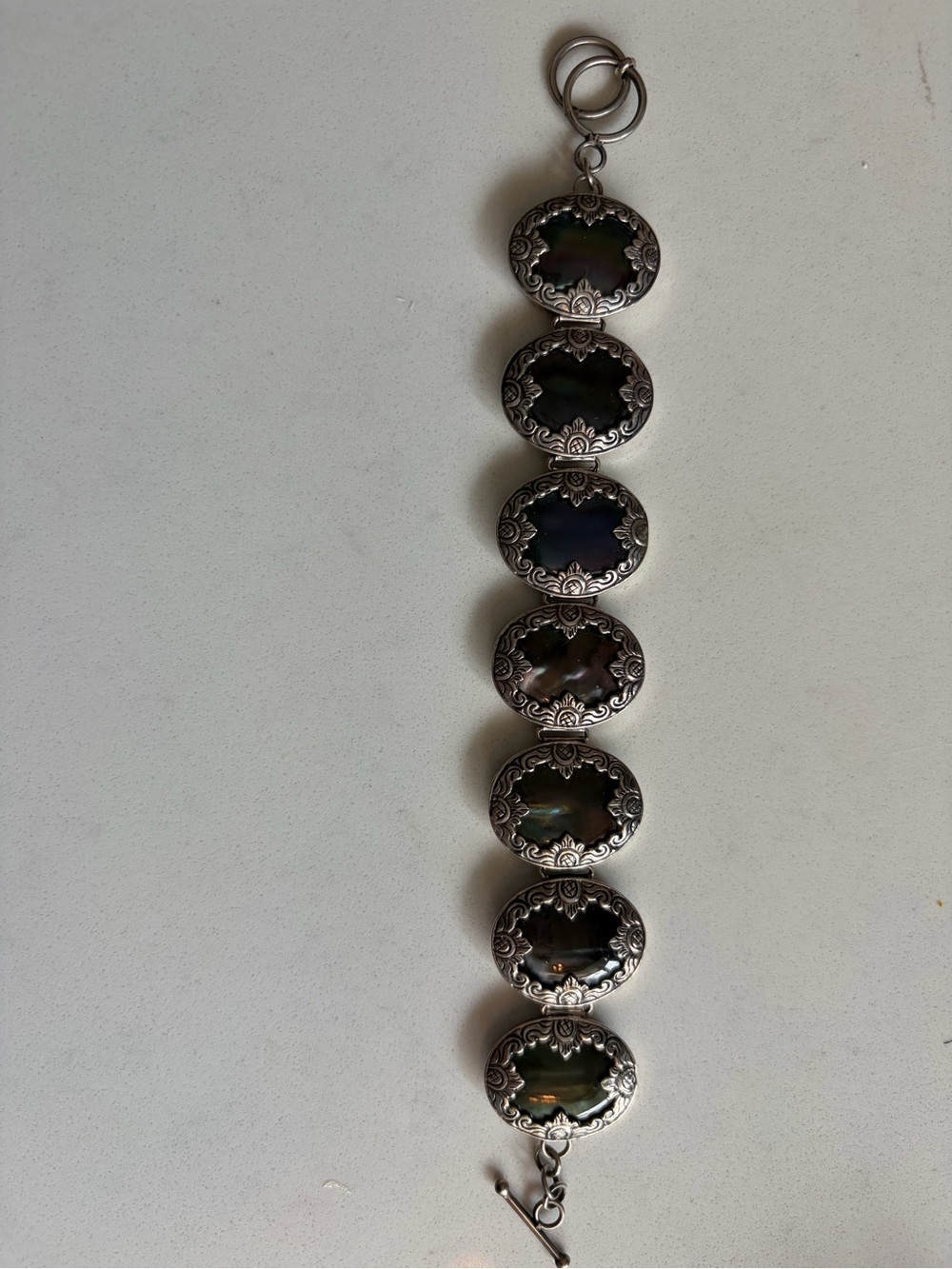 Sterling Silver Black Mother-of-Pearl Link Bracelet
